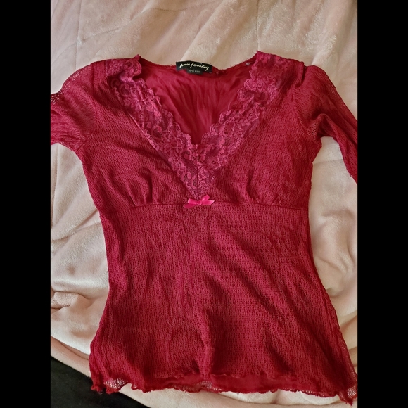 COPY - Vintage Ann Ferriday Maroon Pull Over Lace / Mesh / Stretch / Fairy Blou… - Picture 2 of 10
